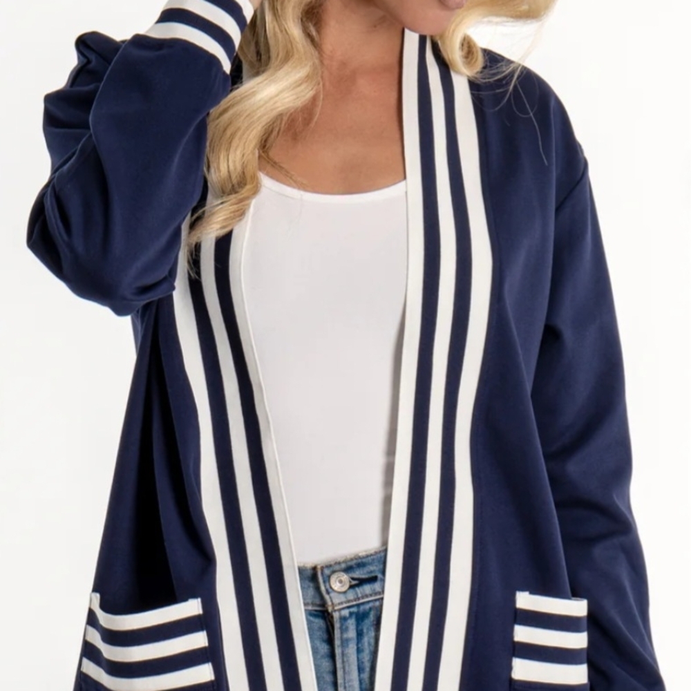 Navy and White Striped Cardigan